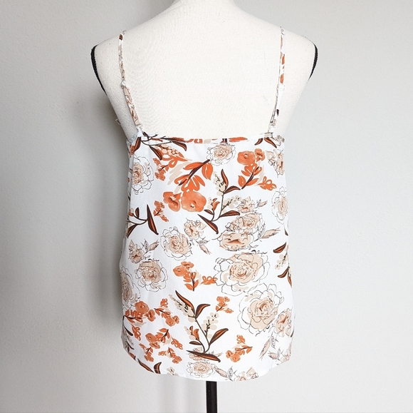White orange and tan floral ruffle trim v-neck tank top size M - Picture 4 of 6